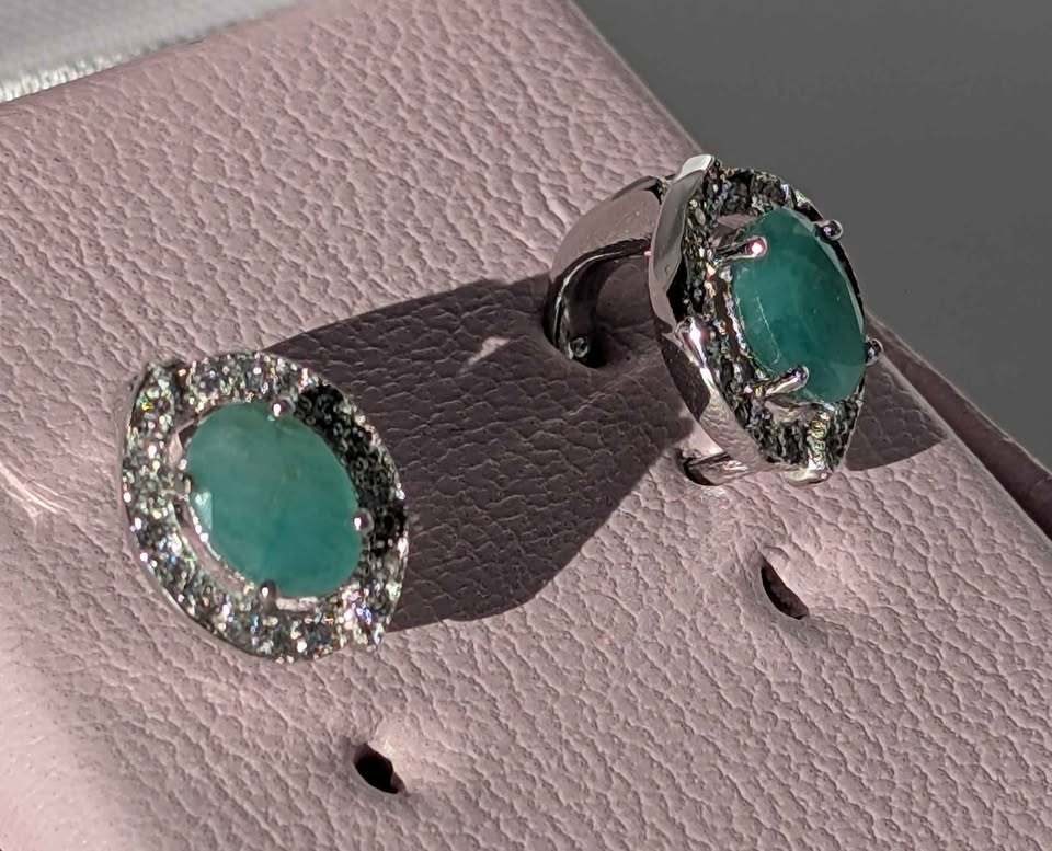 VTG Emerald Earrings in stamped Sterling, decorated with Cubic Zirconiums