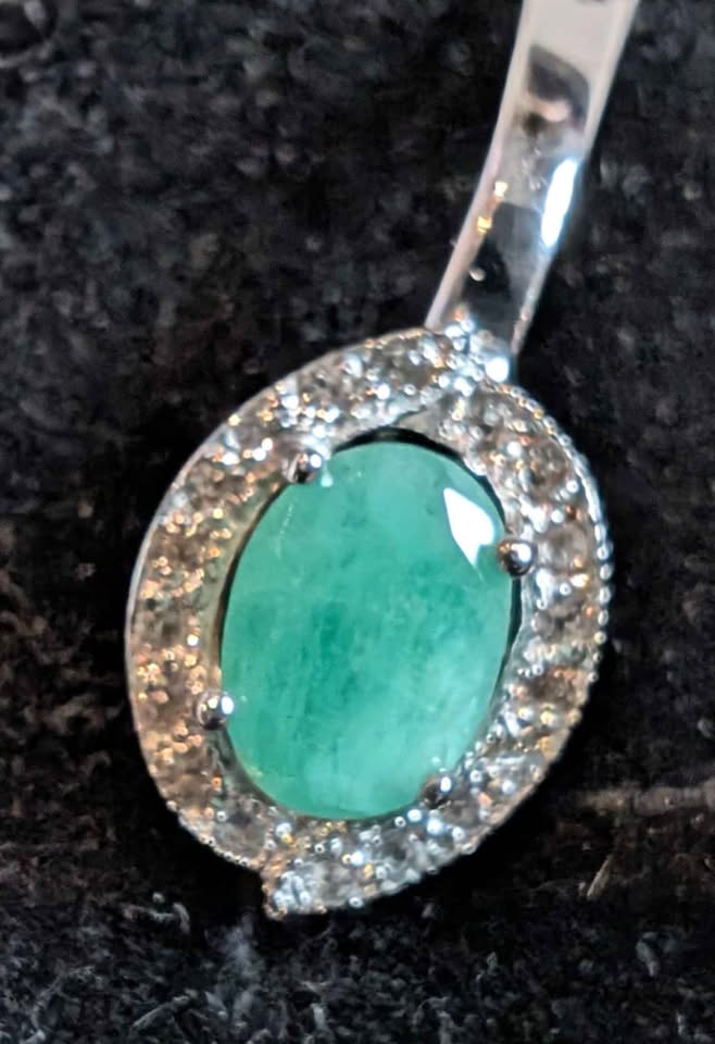 VTG Emerald Earrings in stamped Sterling, decorated with Cubic Zirconiums
