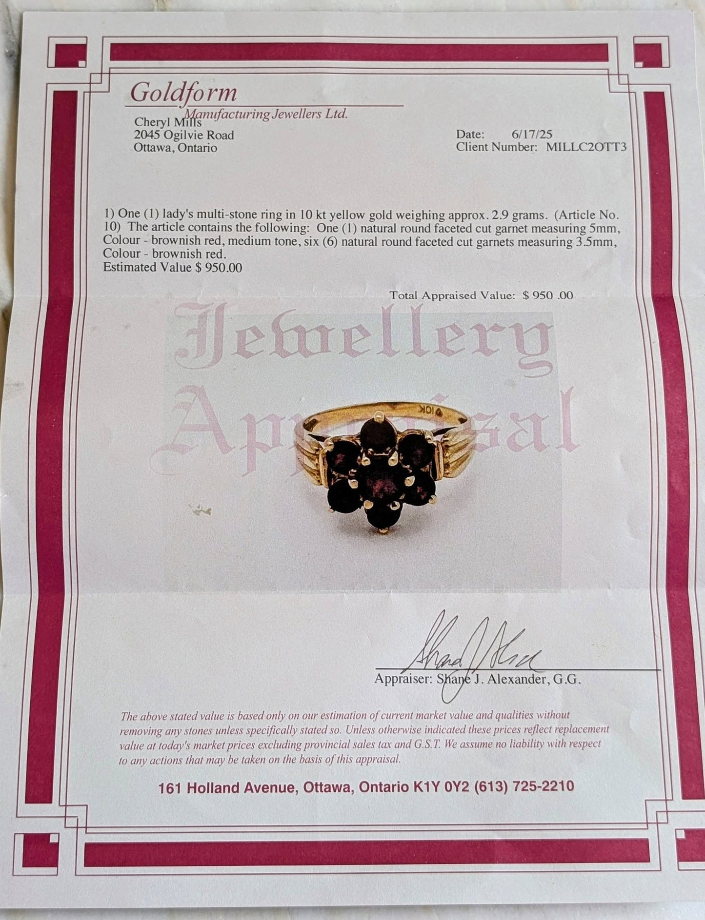 VTG 10K Gold and Garnet Cluster Ring, Size 6.5, COA