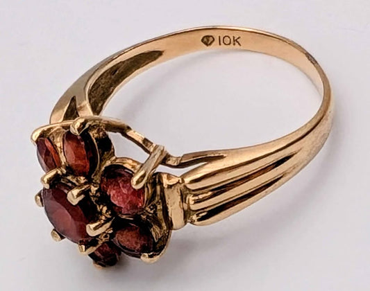 VTG 10K Gold and Garnet Cluster Ring, Size 6.5, COA