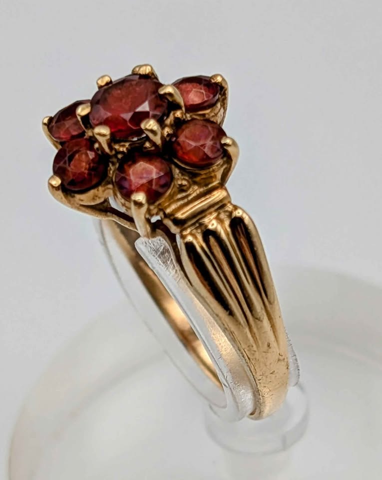 VTG 10K Gold and Garnet Cluster Ring, Size 6.5, COA
