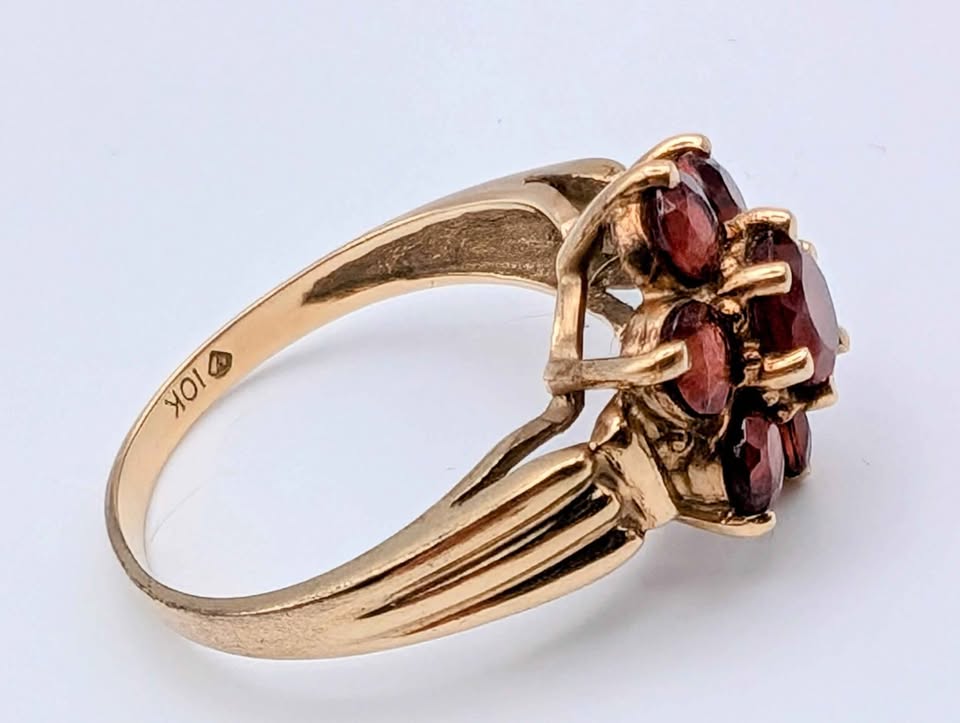 VTG 10K Gold and Garnet Cluster Ring, Size 6.5, COA