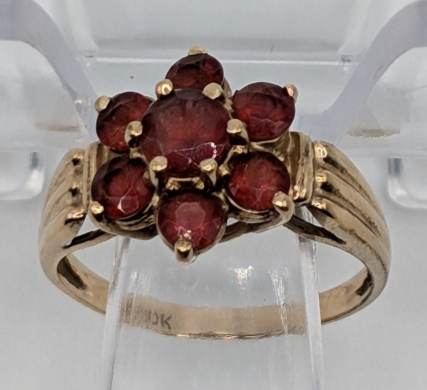 VTG 10K Gold and Garnet Cluster Ring, Size 6.5, COA