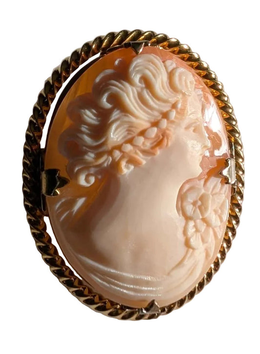 VTG Gold Filled Pink Cameo Pendant Brooch