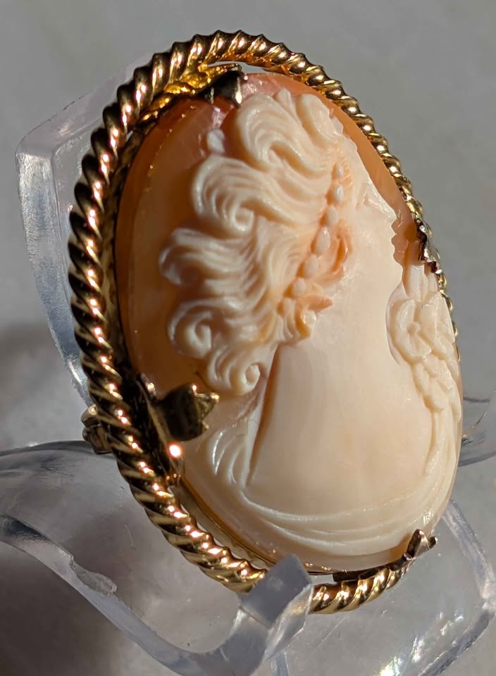 VTG Gold Filled Pink Cameo Pendant Brooch