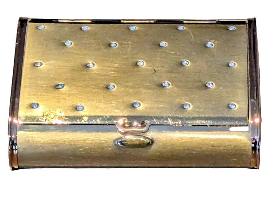 VTG Gold Tone Powder Compact with Clear Rhinestones