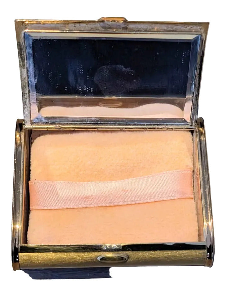 VTG Gold Tone Powder Compact with Clear Rhinestones