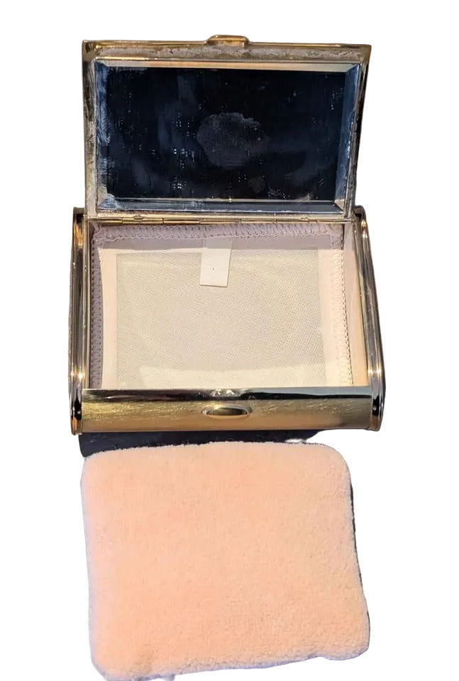 VTG Gold Tone Powder Compact with Clear Rhinestones