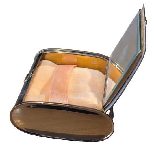 VTG Gold Tone Powder Compact with Clear Rhinestones