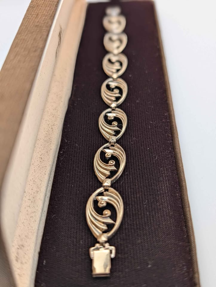 VTG Symmetalic Art Deco Bracelet, 14k Gold Fillet on Sterling Silver, stamped