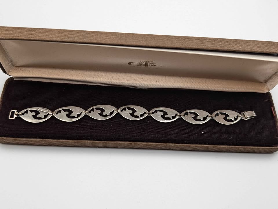 VTG Symmetalic Art Deco Bracelet, 14k Gold Fillet on Sterling Silver, stamped