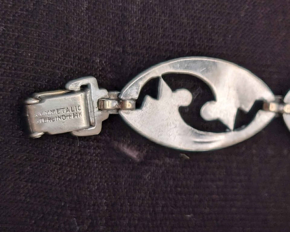 VTG Symmetalic Art Deco Bracelet, 14k Gold Fillet on Sterling Silver, stamped