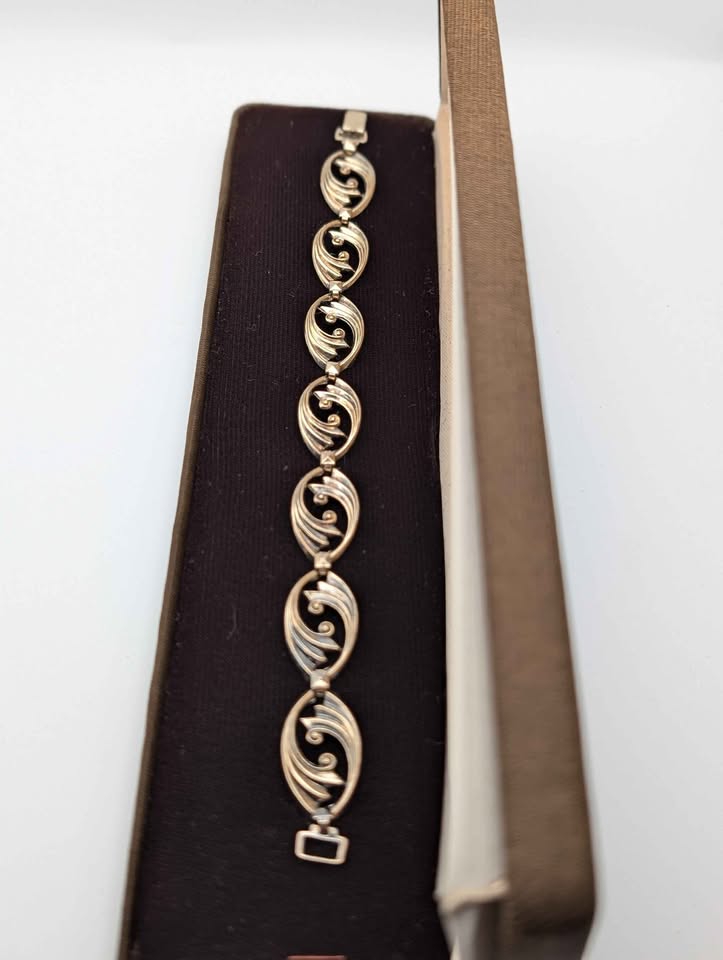 VTG Symmetalic Art Deco Bracelet, 14k Gold Fillet on Sterling Silver, stamped