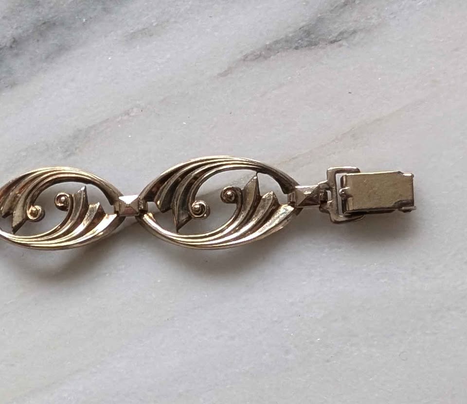VTG Symmetalic Art Deco Bracelet, 14k Gold Fillet on Sterling Silver, stamped