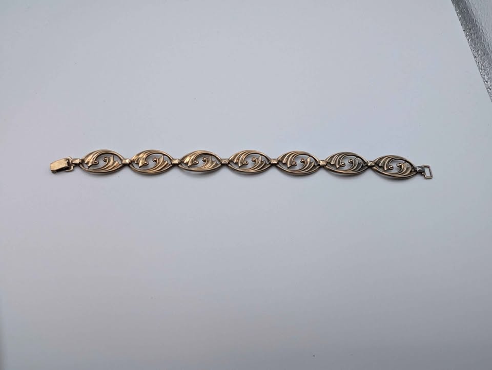VTG Symmetalic Art Deco Bracelet, 14k Gold Fillet on Sterling Silver, stamped