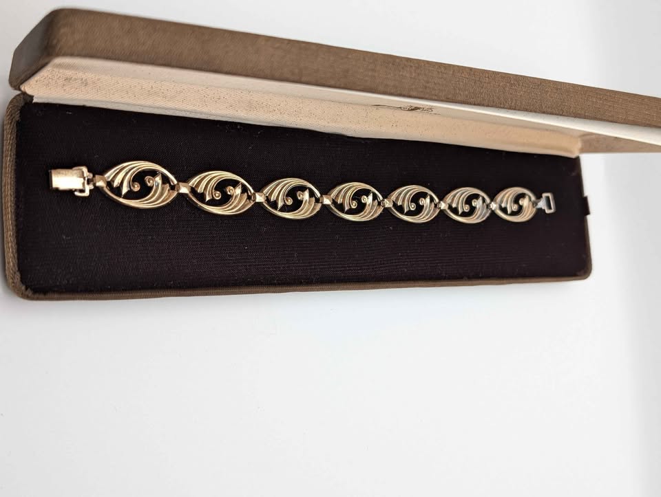 VTG Symmetalic Art Deco Bracelet, 14k Gold Fillet on Sterling Silver, stamped