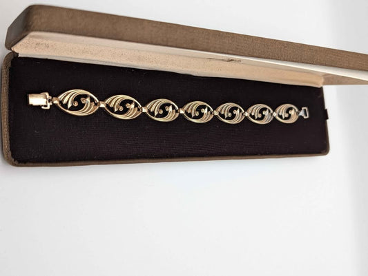Symmetalic Art Deco Bracelet, 14k Gold Fillet on Sterling Silver, stamped