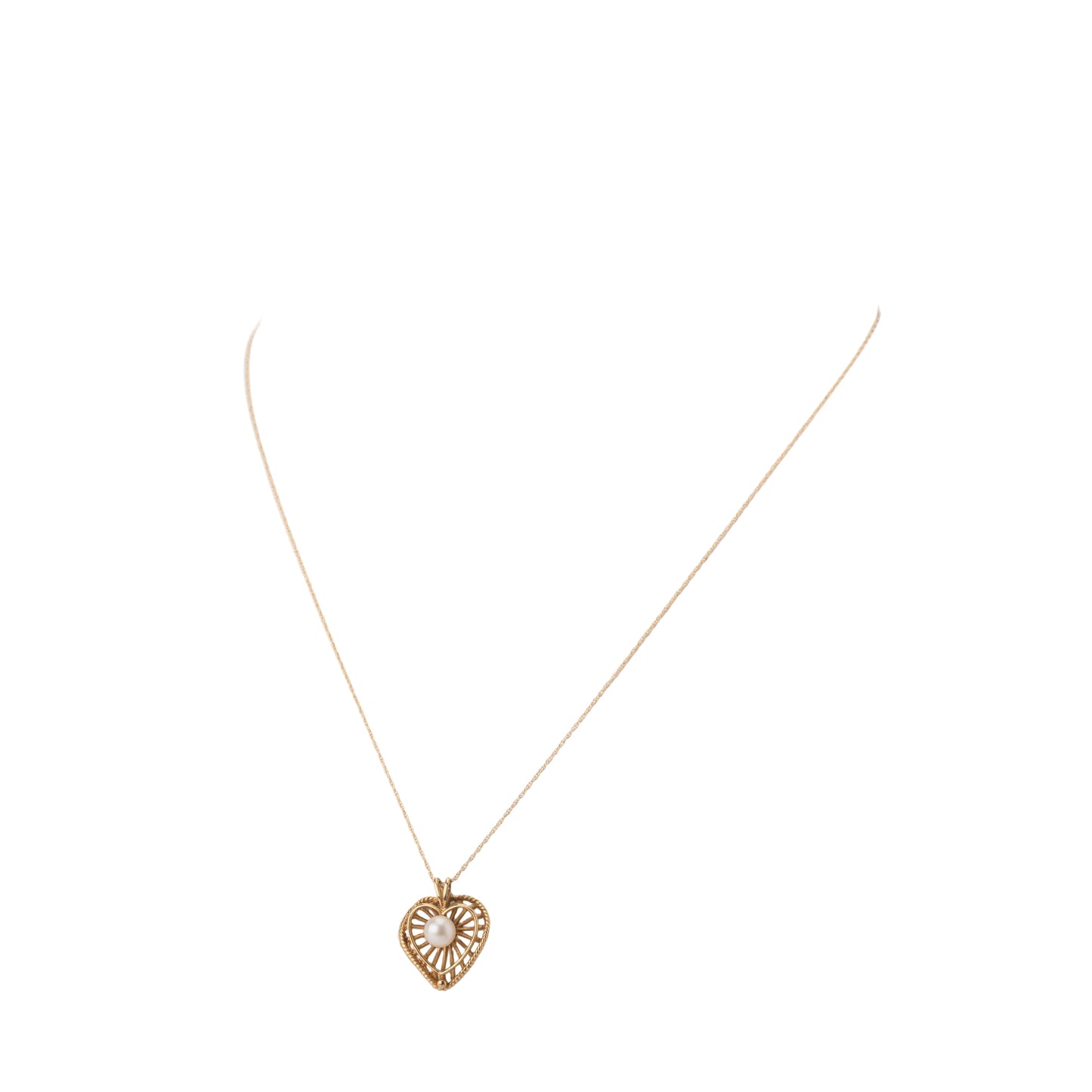 14K Yellow Gold & Pearl Heart Shaped Pendant Necklace