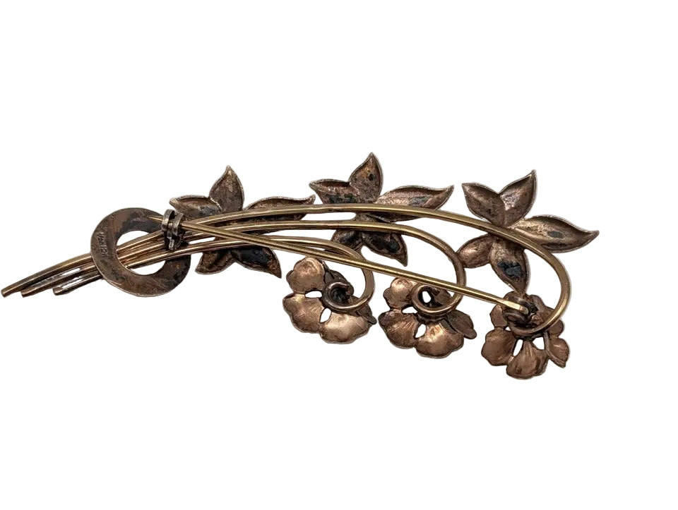 Gold Plated Vintage Flower Brooch Stamped 12k