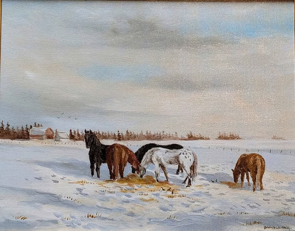 Heinz Pundlier Oil Painting, "Our Horses on Winter Pasture"