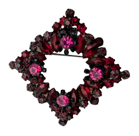 VTG Japanned Juliana D & E Sparkling Layered Rhinestone Diamond Shaped Brooch