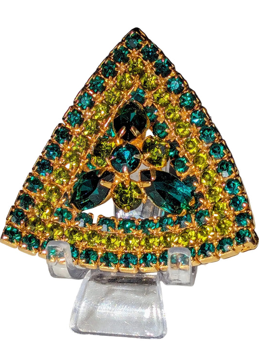 VTG Juliana D & E Green Jewelled Triangle Crystal Brooch