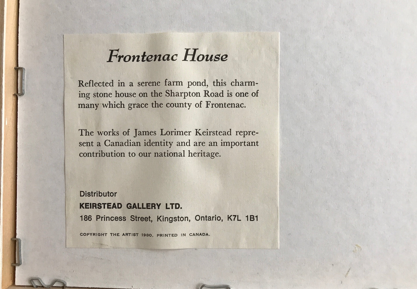 James Keirstead Framed Print (24x31), Frontenac House