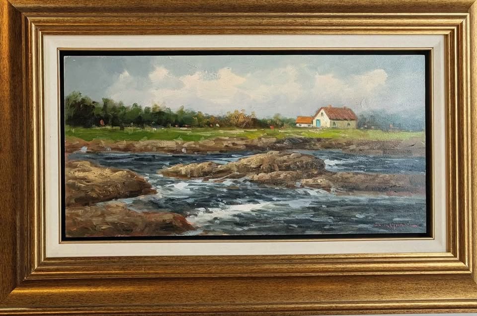 Mostafa Keyhani, Original Oil Painting of Seaside Cottage