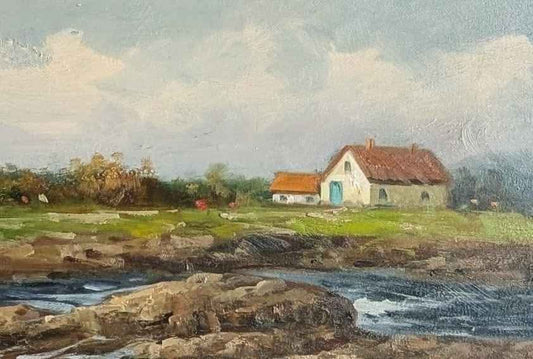 Mostafa Keyhani, Original Oil Painting of Seaside Cottage