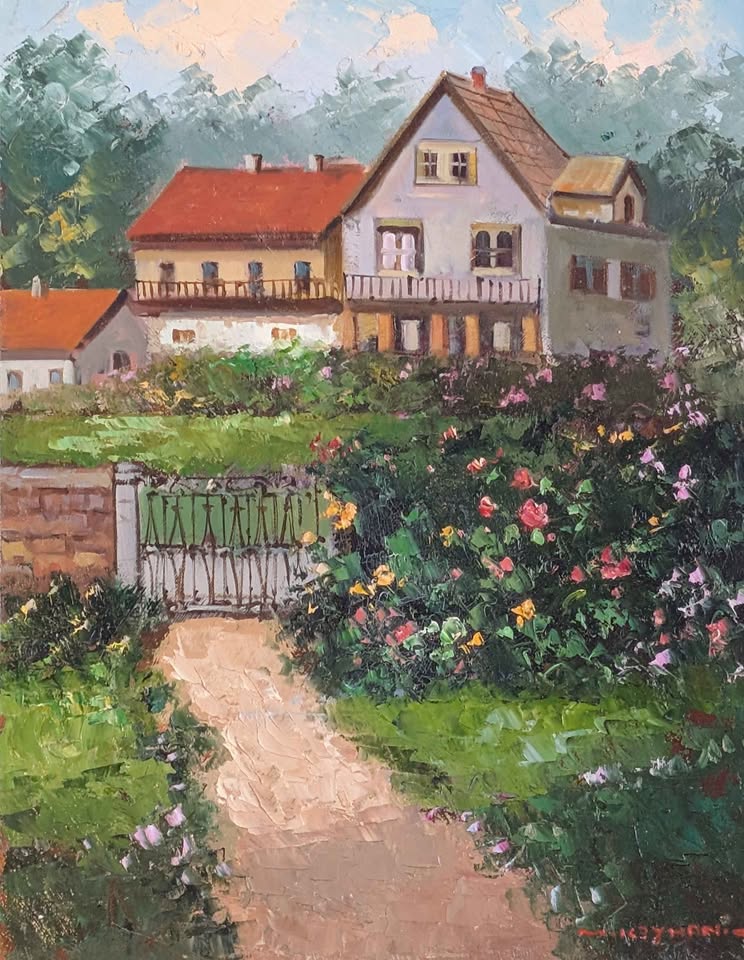 Mostafa Keyhani Original Oil Painting, Gated Garden Estate