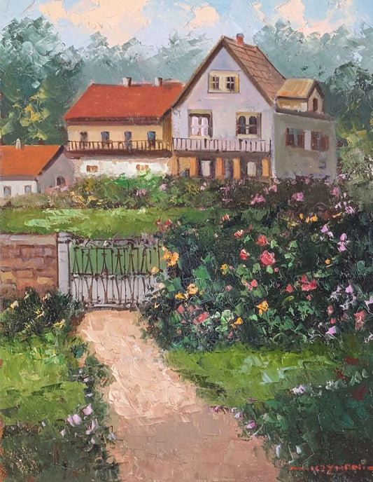 Mostafa Keyhani Original Oil Painting, Gated Garden Estate
