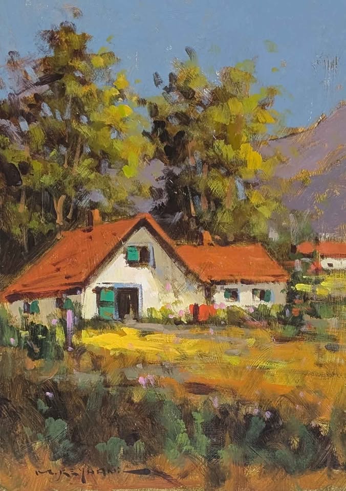 Mostafa Keyhani Original Oil Painting, Mountain Cottage