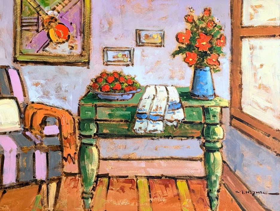 Mostafa Keyhani Lg Oil Painting of Bright Sitting Room