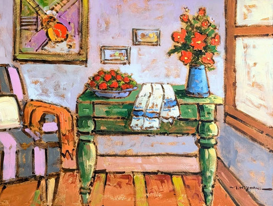 Mostafa Keyhani Lg Oil Painting of Bright Sitting Room - Iranian/Canadian Artist