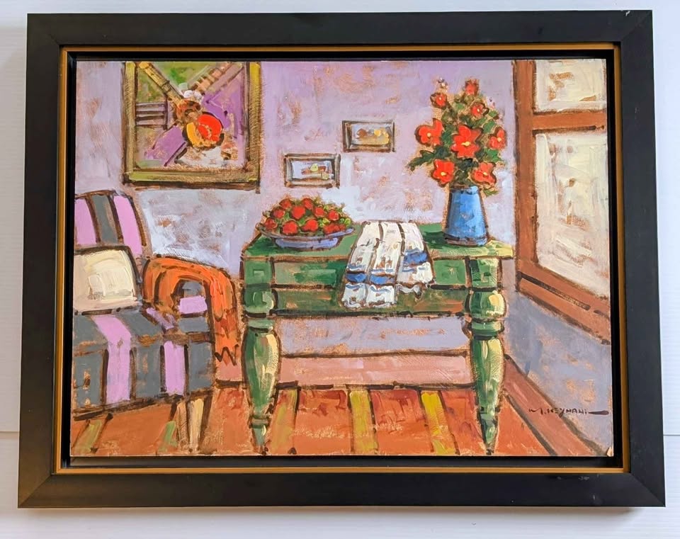 Mostafa Keyhani Lg Oil Painting of Bright Sitting Room
