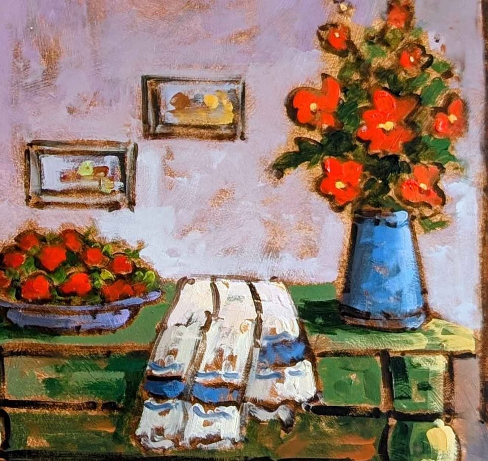 Mostafa Keyhani Lg Oil Painting of Bright Sitting Room