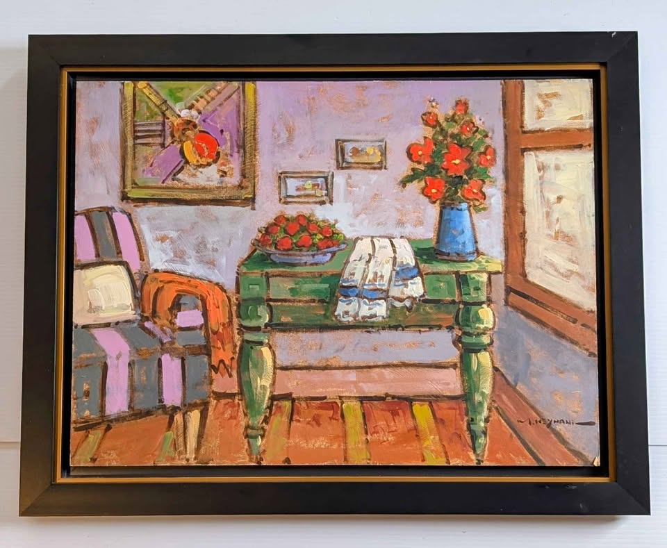 Mostafa Keyhani Lg Oil Painting of Bright Sitting Room