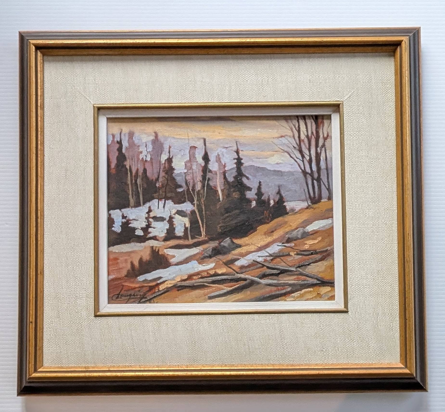 Claude Langevin Oil painting, "Dernierres Traces De Neige"- Canadian Art