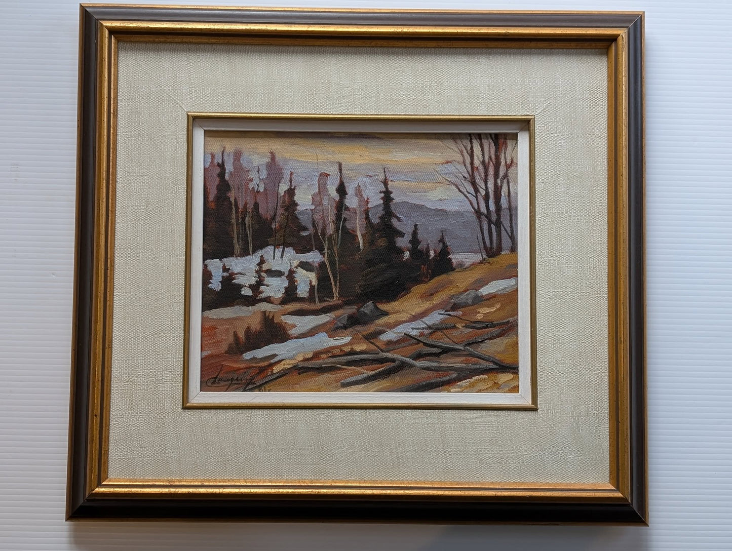 Claude Langevin Oil painting, "Dernierres Traces De Neige"- Canadian Art