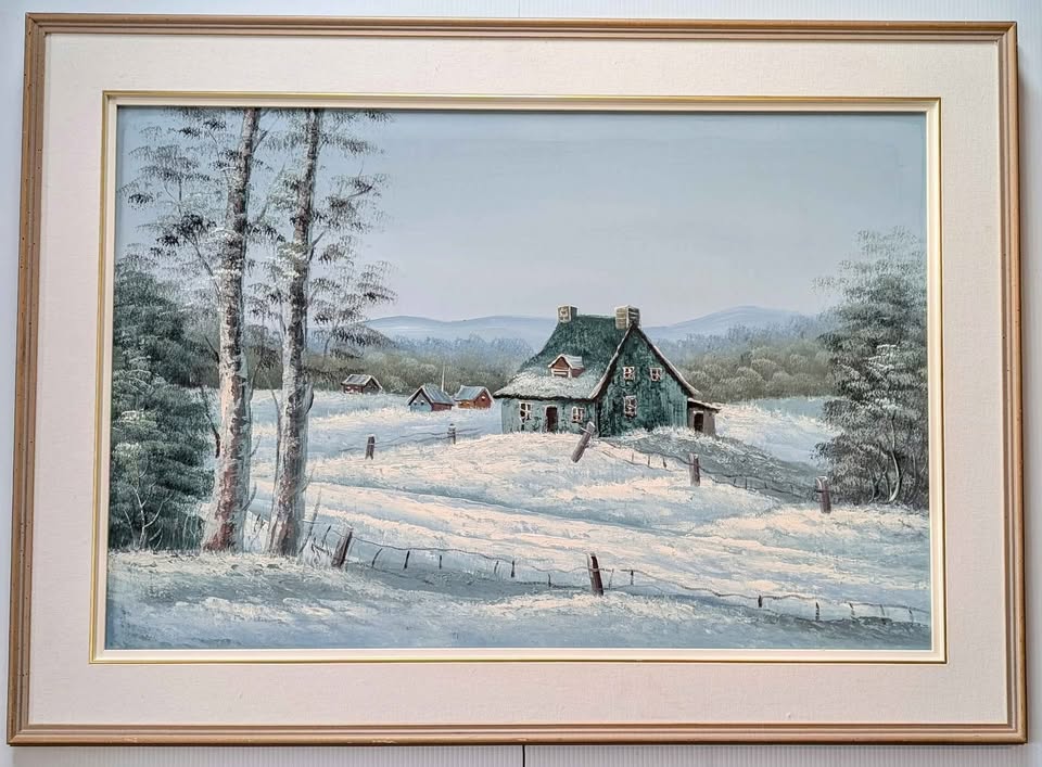 Large Winter Landscape Painting in Gallery Wood Frame