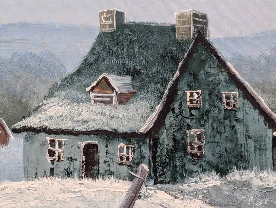 Large Winter Landscape Painting in Gallery Wood Frame