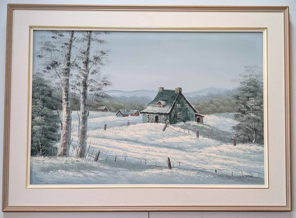 Large Winter Landscape Painting in Gallery Wood Frame