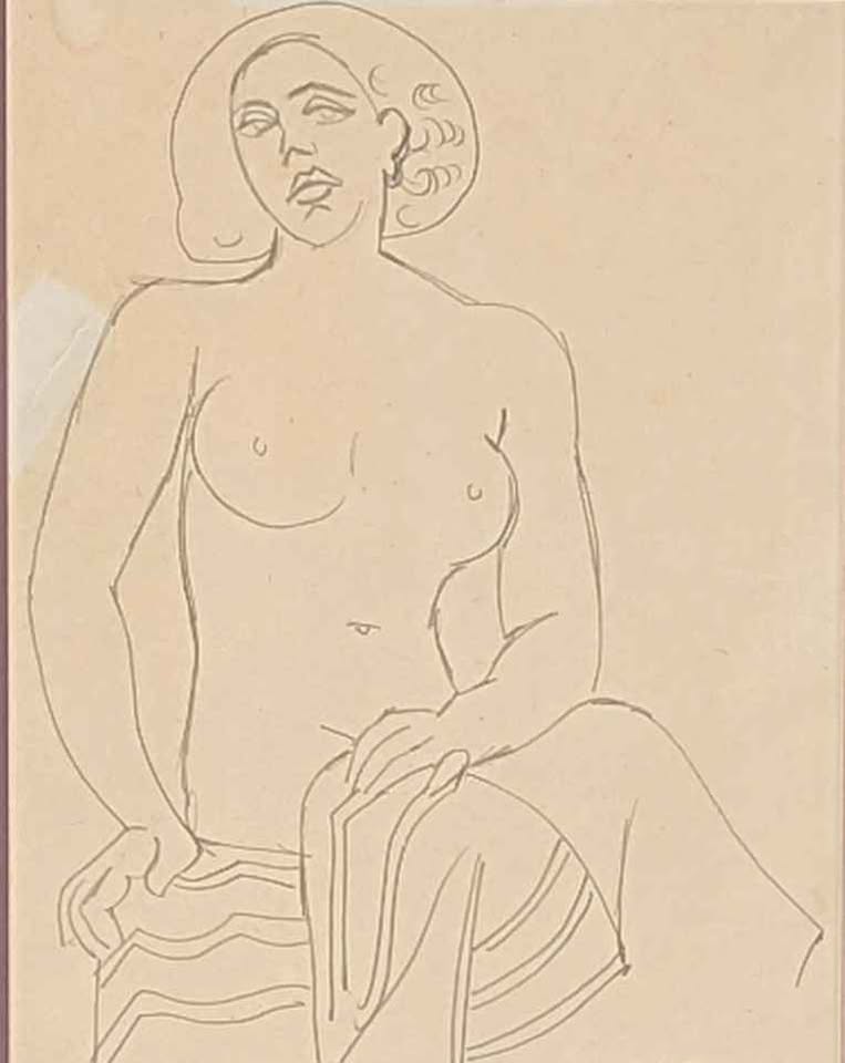 Antique French Sketch Female Study, Signed A LHOTE