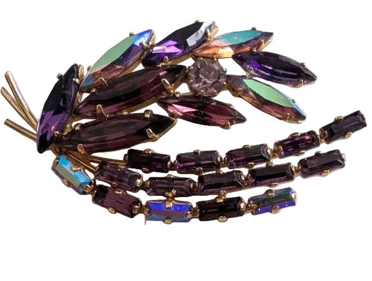 Vintage Purple & Pink  Aurora Borealis Crystal Brooch