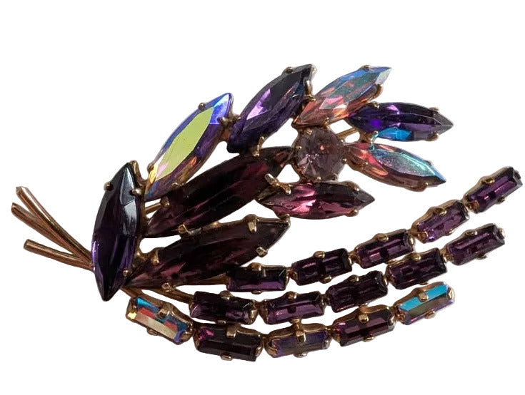 Vintage Purple & Pink  Aurora Borealis Crystal Brooch