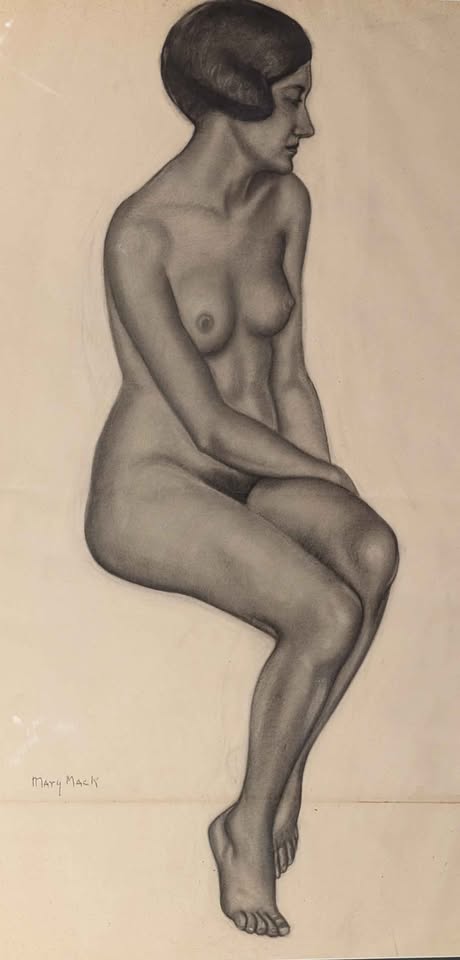 Antique Nude Sketch by Mary Mack, RCA, with 1928 Exhibition Label - Canadian Art