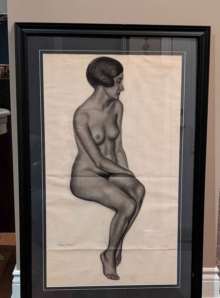 Antique Nude Sketch by Mary Mack, RCA, with 1928 Exhibition Label - Canadian Art