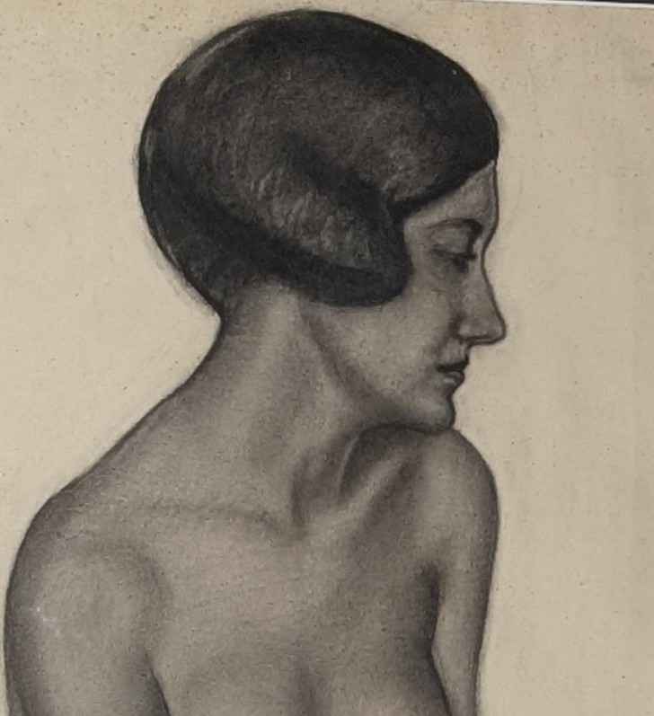 Antique Nude Sketch by Mary Mack, RCA, with 1928 Exhibition Label - Canadian Art