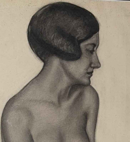 Antique Nude Sketch by Mary Mack, RCA, with 1928 Exhibition Label - Canadian Art