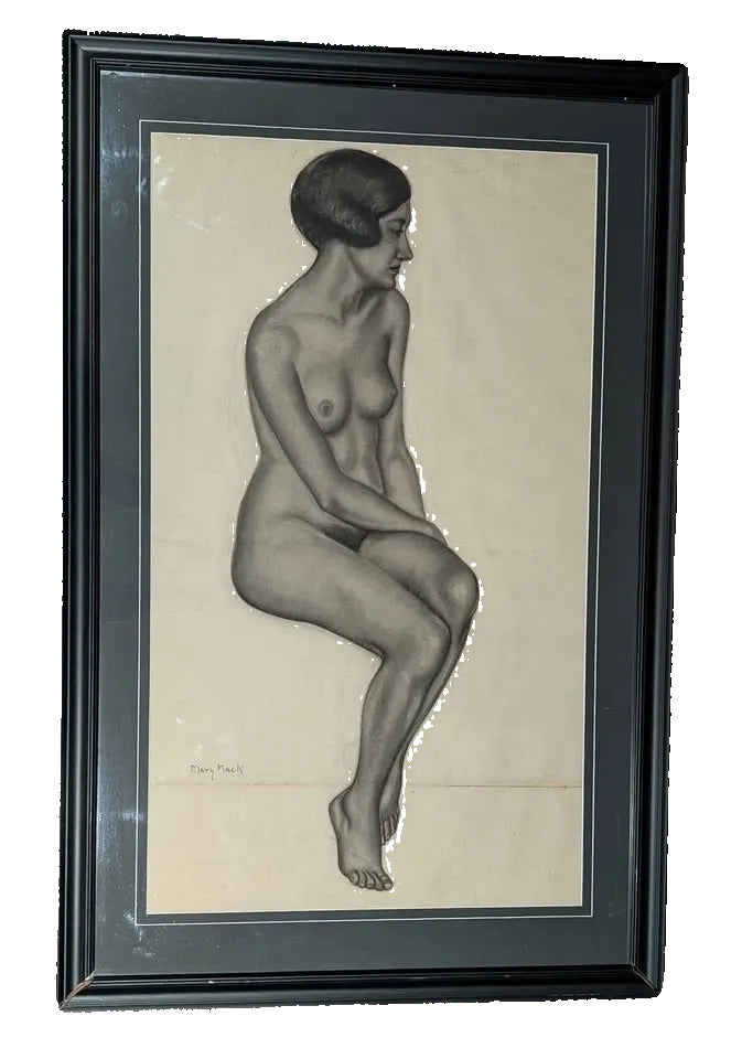 Antique Nude Sketch by Mary Mack, RCA, with 1928 Exhibition Label - Canadian Art